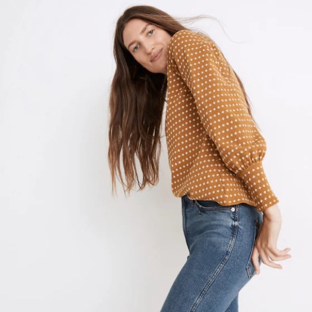 Madewell Floral Jacquard Square-Neck Top Antique Gold Size Small - Picture 2 of 9
